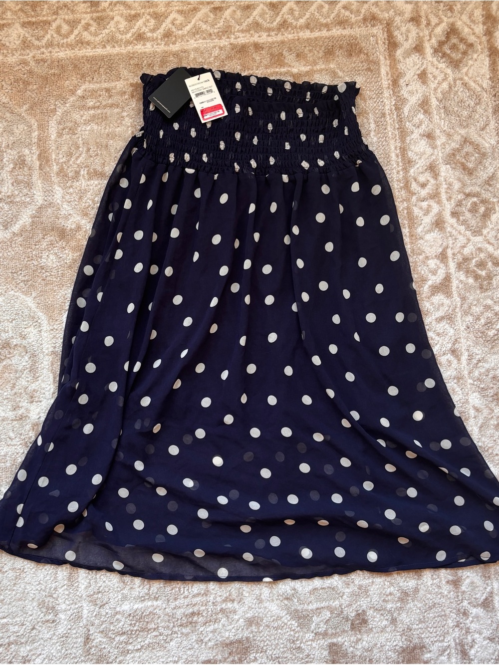Adrianna Papell Navy Blue Polka Dot Midi Skirt